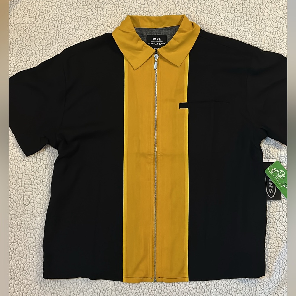 Vans NWT Curren X Knot Zip Front Shirt Medium Black Yellow Retro Skater Goth